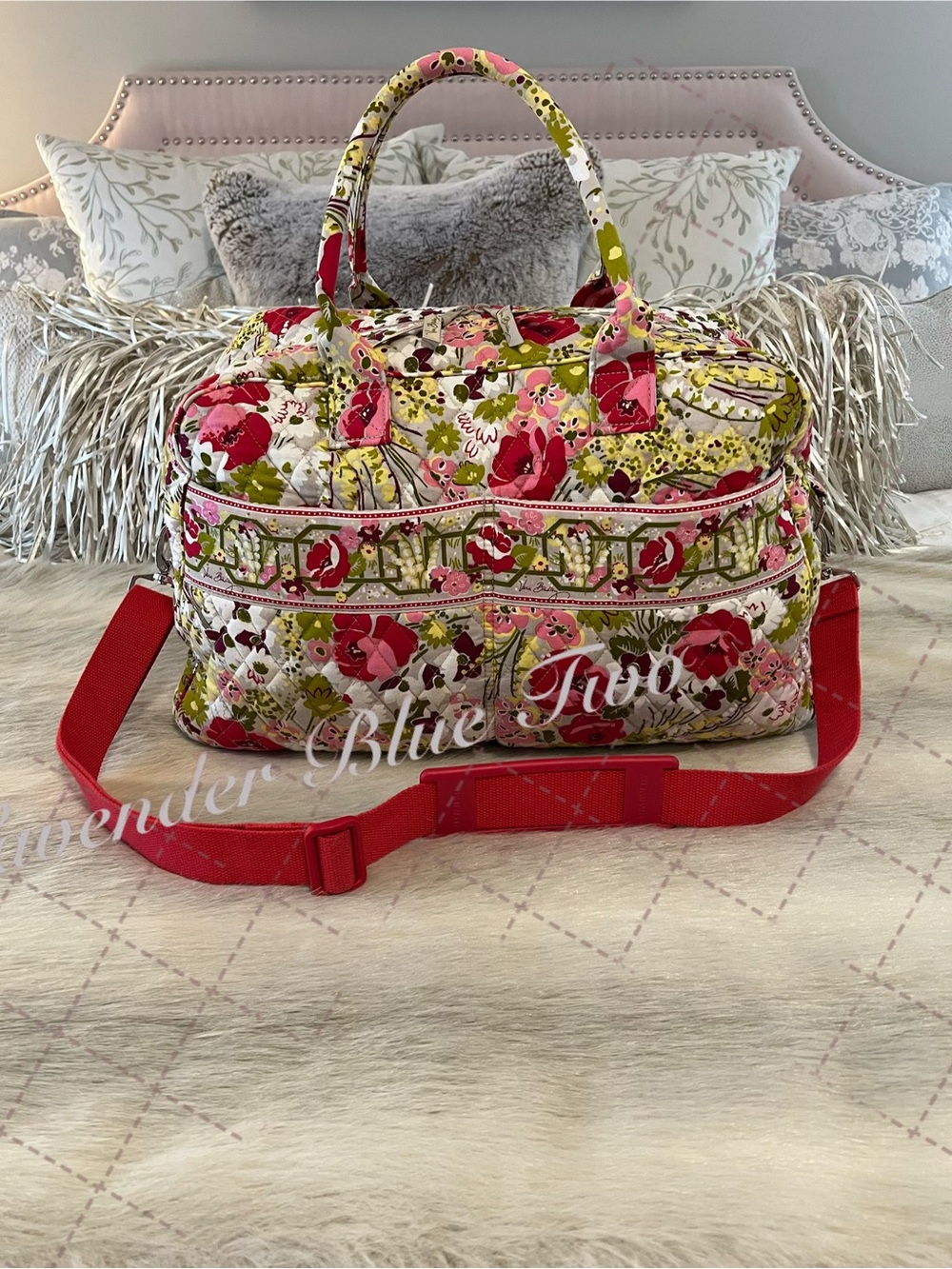 VERA BRADLEY Make Me Blush 2010 Weekender Bag Pink Green Floral Y2K Travel